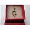 Image 1 : 8)  GOLD TONE HEART PENDANT WITH OVAL