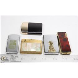 COLLECTION OF 5 DECORATED LIGHTERS