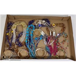 LARGE FLAT OF FASHION NECKLACES AND WATCHES