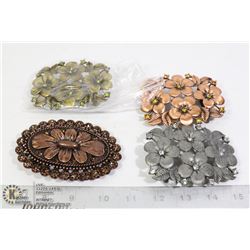 4 LADIES BELT BUCKLES DIFFERENT COLOURS,