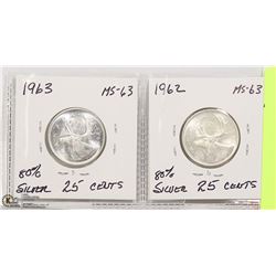 1962 AND 1963 SILVER 25 CENTS