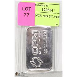 TROY OUNCE .999 SILVER BAR OPM