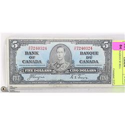 1937 CANADIAN $5 BILL