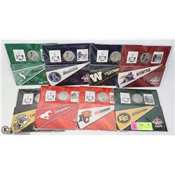 SET OF 8 2012 GREY CUP 100 STAMP AND 25 CENT SETS