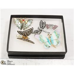 4 ESTATE JEWELLED BROOCHES. 1 DRAGONFLY & 3