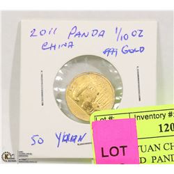 2011 50 YUAN CHINA GOLD 1/10 OZ .999 GOLD  PANDA
