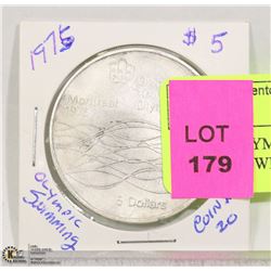 1975 5$ OLYMPIC  COIN #20 SWIMMING