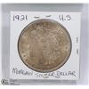 Image 1 : 1921 US MORGAN SILVER DOLLAR (F-VF) -