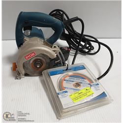 RYOBI WET/DRY MASONARY SAW, 4" WORKS + BLADE