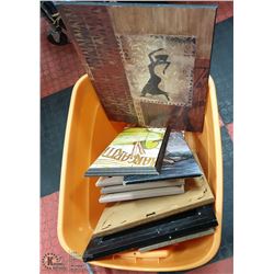 BIN OF ASSORTED ART PIECES