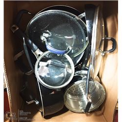 BOX WITH T-FAL POTS & PANS WITH LIDS