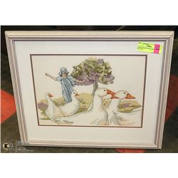 GOOSE CROSS STITCH FRAMED PICTURE