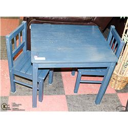 BLUE WOOD KIDS TABLE AND CHAIR SET