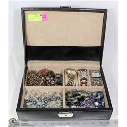 LEATHER JEWELLERY BOX WITH CONTENTS