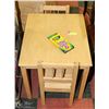 Image 1 : CHILDRENS WOODEN TABLE/2 CHAIRS,CRAYOLA PENCILS