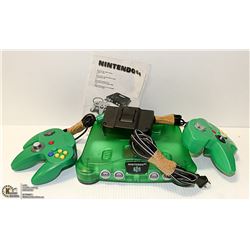 N64 JUNGLE GREEN CONSOLE WITH 2 CONTROLERS