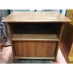 DARK WOOD GRAIN ROLLING MEDIA CABINET