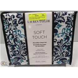 NEW QUEEN SIZE LAUREN TAYLOR MICROFIBER SHEET SET