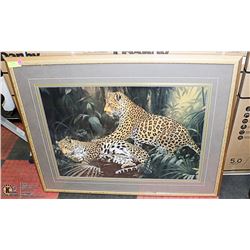 LARGE LEOPARD FRAMED PICTURE 42"X33"