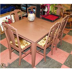 VINTAGE WOOD TABLE WITH 6 CHAIRS 30"HX36"WX60"L