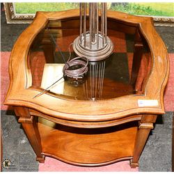 WOOD TONE GLASS TOP END TABLE 21H"X24"WX24"L