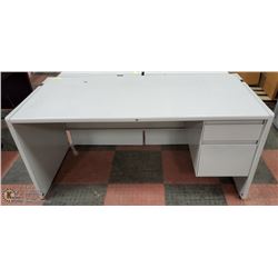 DESK WITH DRAWERS, NO KEYS. 65" X 30" X 31".
