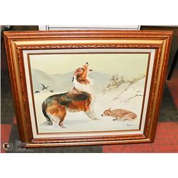 COLLIE DOG FRAMED PICTURE 27"X23"