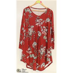 WOMEN'S SIZE LARGE FLORAL BURGUNDY LONG SLEEVE