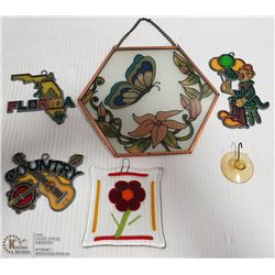 FLAT OF VNITAGE STAINED GLASS ITEMS