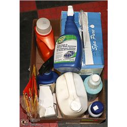 BOX OF HOME/OFFICE CLEANERS AND SUPPLIES