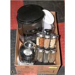 BOX W/HOUSEHOLD ITEMS INCL. 16-PC