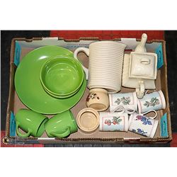 LARGE FLAT W/PORCELAIN TEA POT, 4-PC