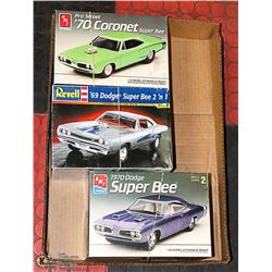 3 DODGE SUPER BEE MODELS, UNASSEMBLED, 1/25