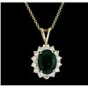 Image 2 : 3.77 ctw Emerald and Diamond Pendant With Chain - 14KT Yellow Gold