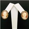 Vintage 14K Yellow Gold Oval Carved Shell Cameo Framed Screw Back Stud Earrings