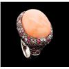 Image 4 : 32.75 ctw Coral Ring - 18KT White & Black Rhodium Plated Gold