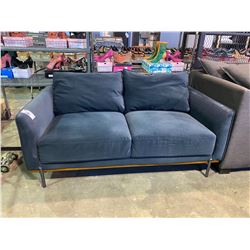 BLUE WITH WOOD TRIM FINISH ON BOTTOM LOVE SEAT