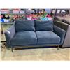 Image 1 : BLUE WITH WOOD TRIM FINISH ON BOTTOM LOVE SEAT