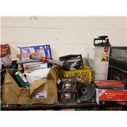 HOSES, FILTER, HALOGEN HEADLIGHTS, BRAKE CLEANER, PUMP, ETC