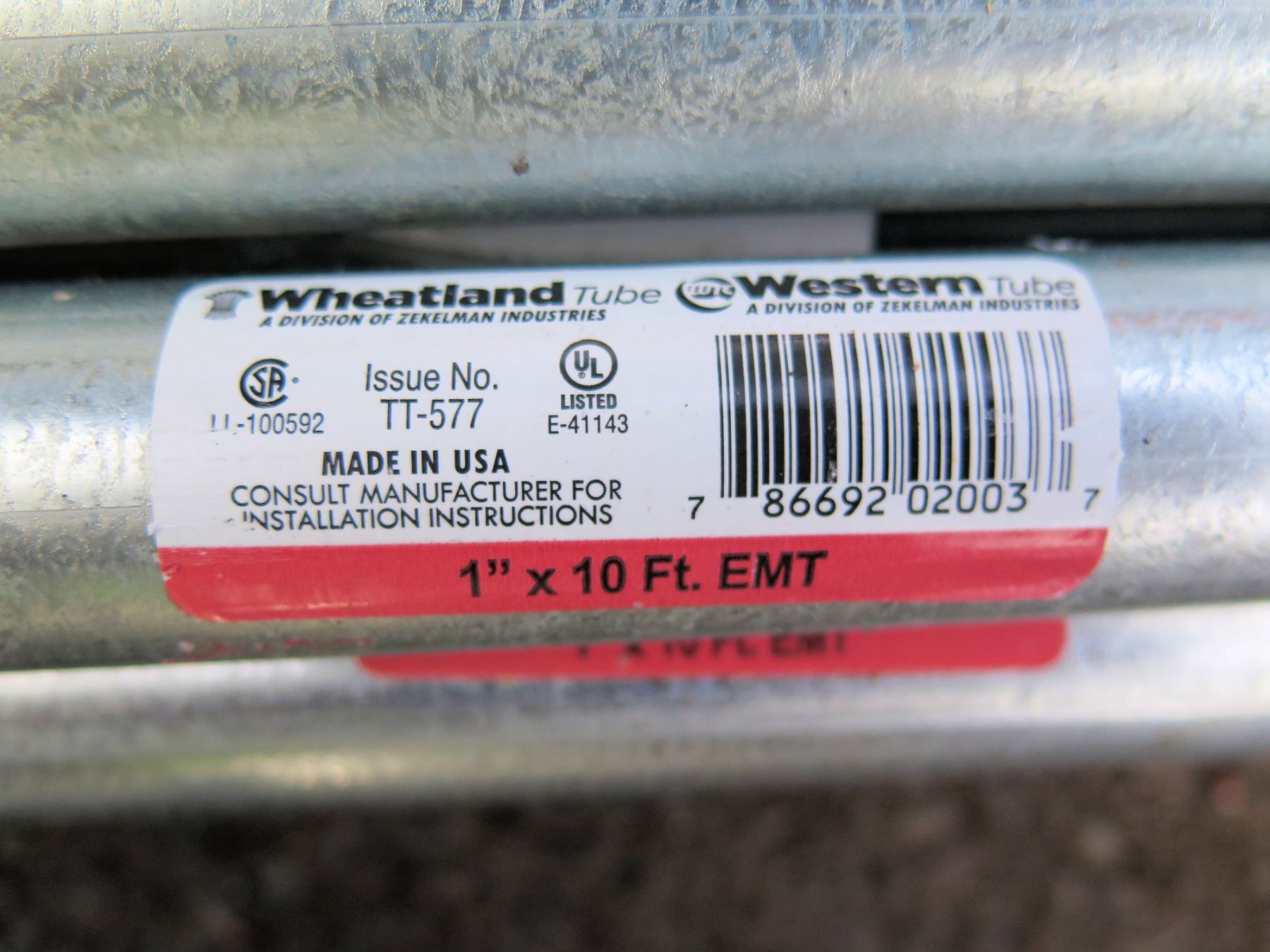 Bundle 10 Wheatland Western Tube Conduit Issue TT577 1" x 10' EMT