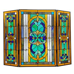 Stained Art Glass Folding Fireplace Screen