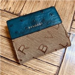 Vintage Designer Bvlgari Ostrich Leather Bi-fold Wallet