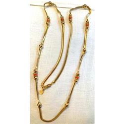 Designer GIVENCHY Gold Enamel & Crystal Bead Long Length Necklace