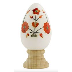 Hand-carved Marble & Inlaid Floral Gemstone Egg & Stand