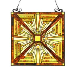 Tiffany Style Mission Stained Glass Hanging Window Panel