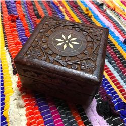 Vintage Handcarved Wood Floral Trinket Jewelry Box