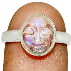 Carved Moonstone Man In Moon Face Sterling Silver Ring