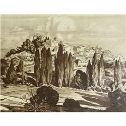 1920's French Illustration, Provence, Le Village d' Ansouis et le Chateau des Sabran