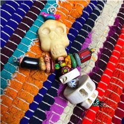 Bone Gemstone & Bead Skeleton Calavera Pendant