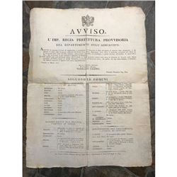 1815 Venice Italy, Large Printed Public Notice, Document